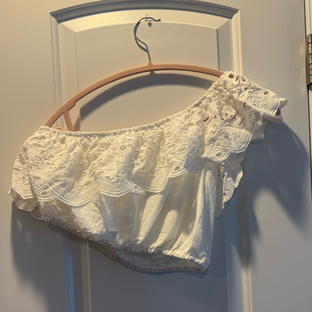 White Lace One-Shoulder Top